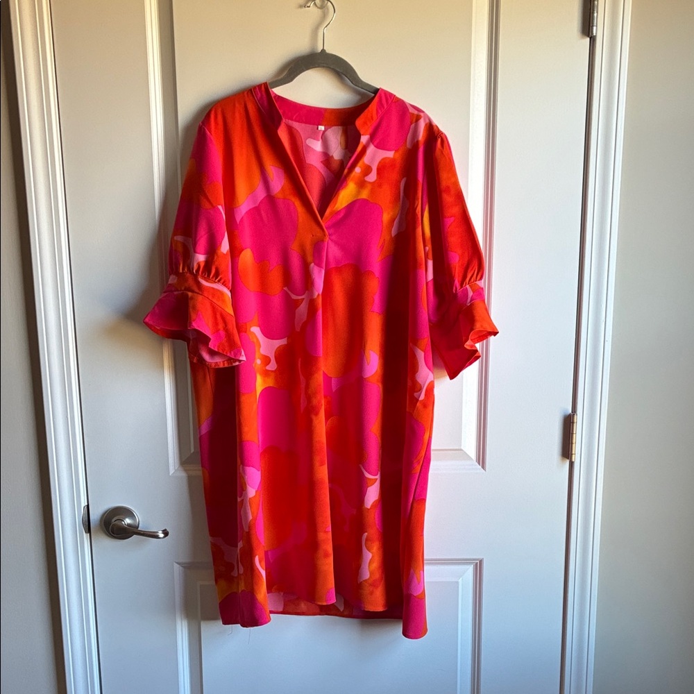 Bright Pink & Orange Shift Dress - Women's Casual Tunic
